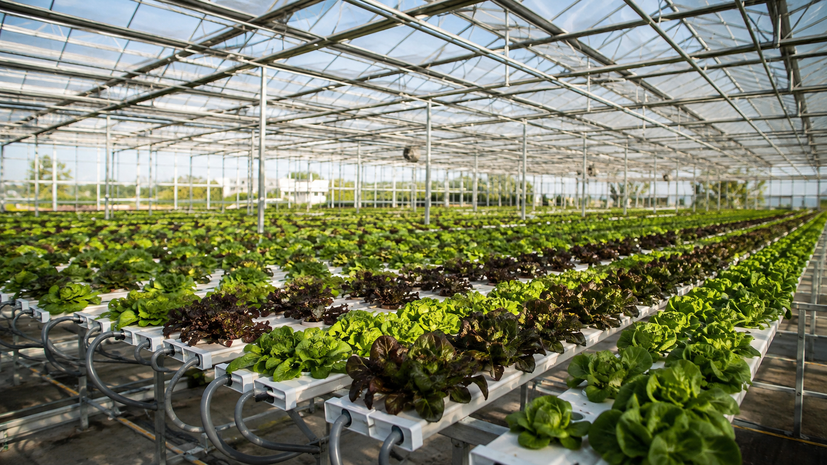 Hydroponic crops in a commercial greenhouse